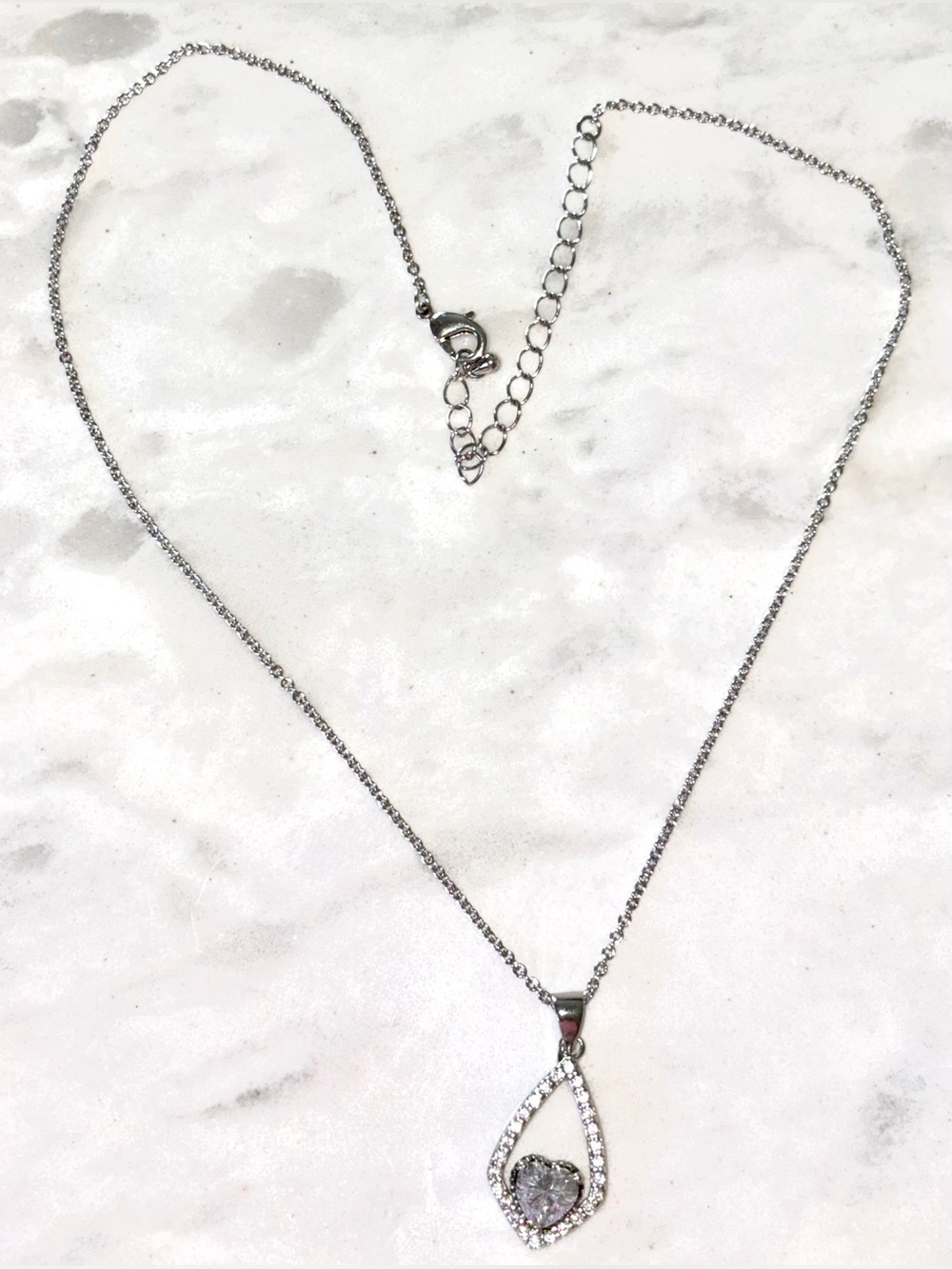 Silver Heart-Cut Crystal Teardrop Necklace - Sparkling Silver Pendant